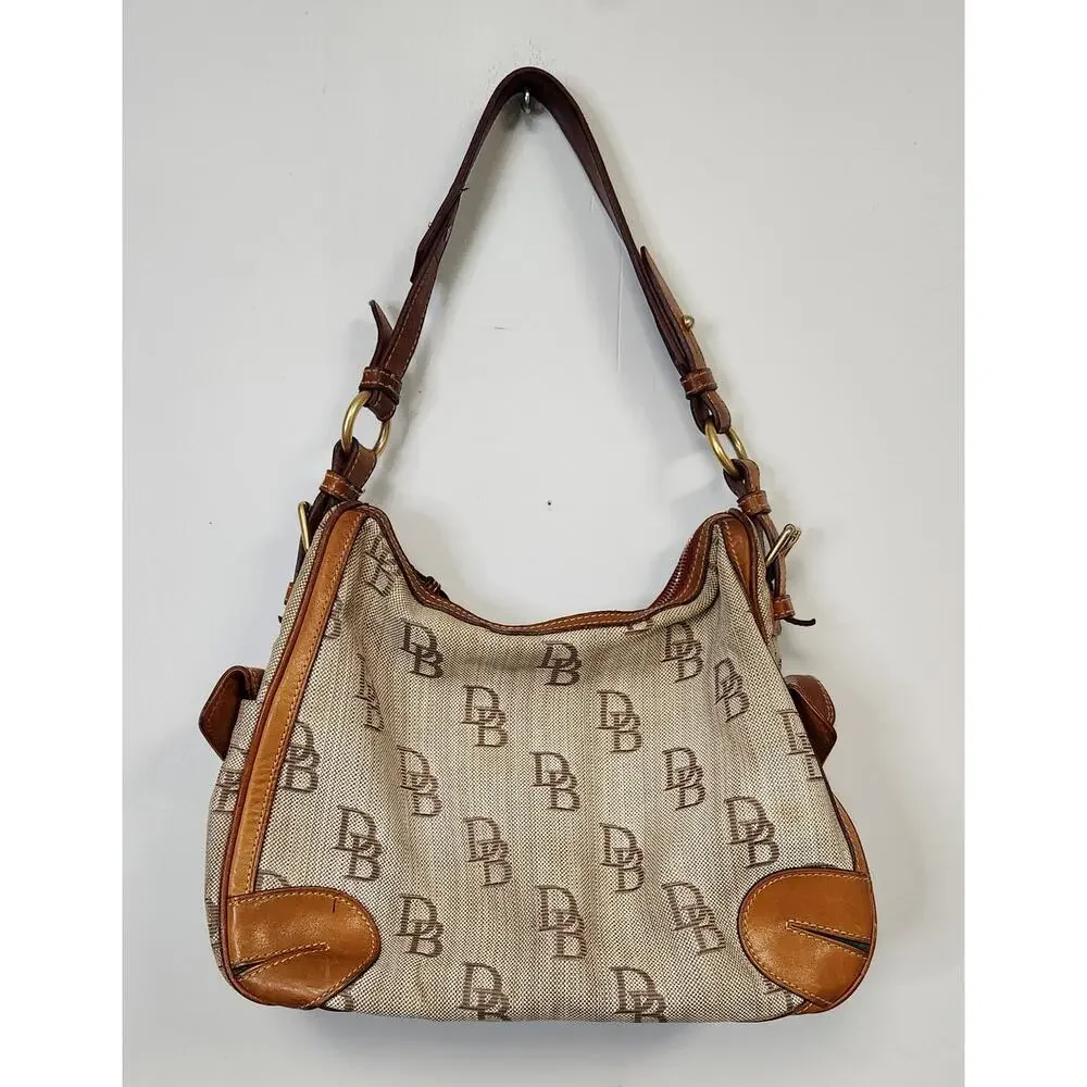 Dooney & Bourke Womens Cloth Trimmed in Leather hobo Handbag - Picture 2 of 11